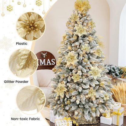 Artificial Poinsettia Christmas Flowers with Clips, Gold, 24 Pcs, Large Size