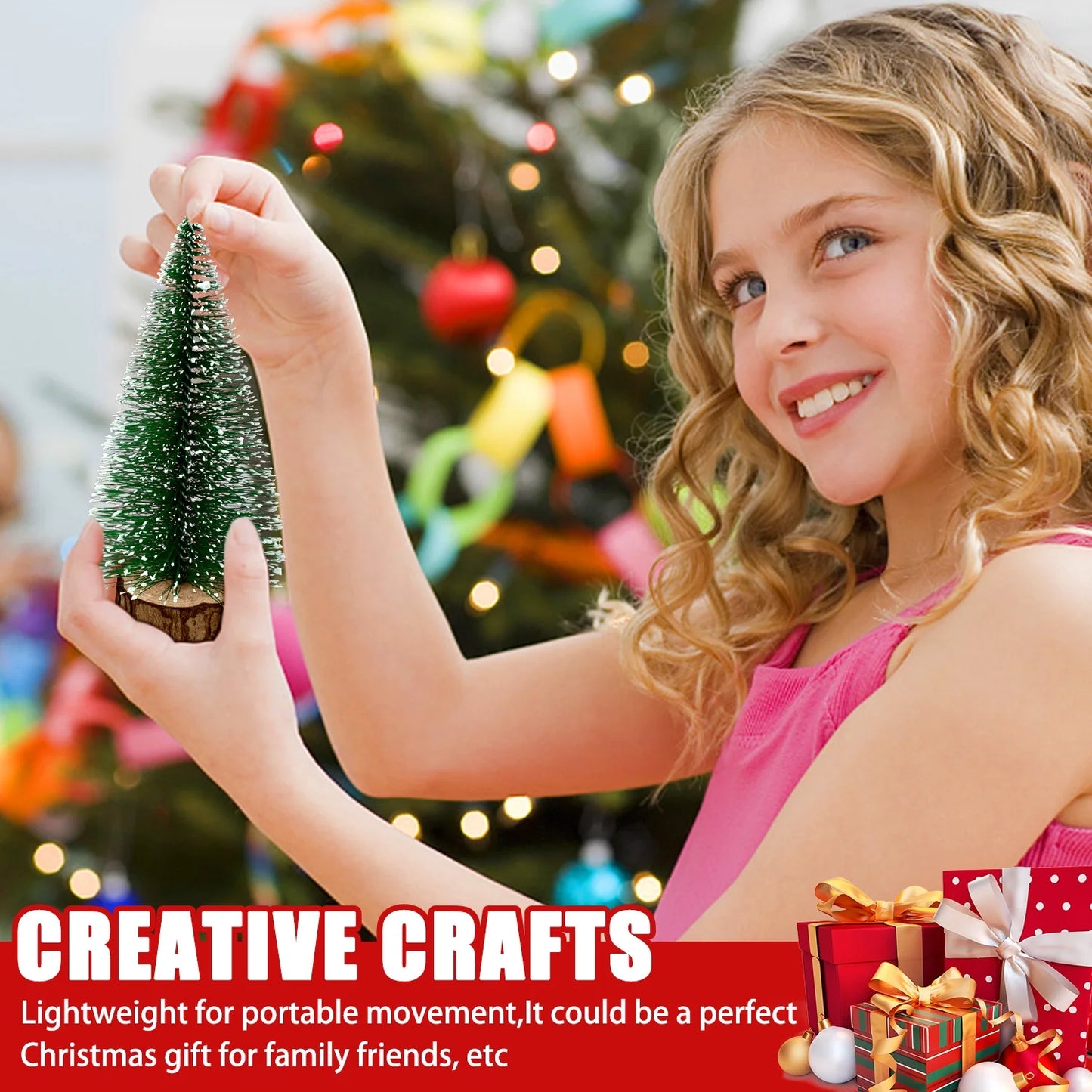 Mini Christmas Trees Decorations - 6Pcs Small Bottle Brush Trees, Artificial Tabletop Christmas Tree for Indoor Outdoor Home Room Party(Green)