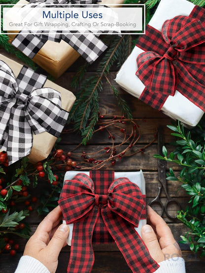 Buffalo Checkered Plaid Christmas Ribbon Wired, Black/Red, 2.5" (#40) Gingham Design for Bow Making, Gift Wrapping, Wreaths, Holiday, 50 Yd Roll (150 FT Spool)