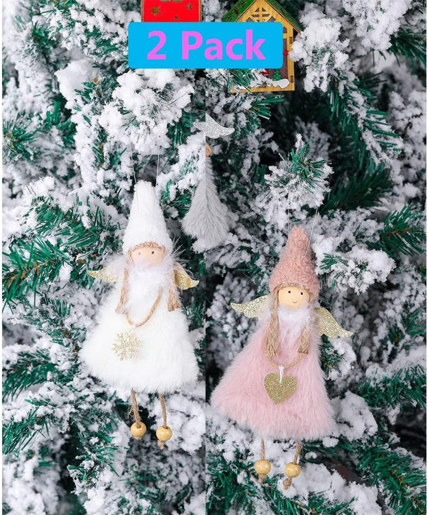 Hanging Ornaments 2 Pieces Love & Snowflake Angels Christmas Decorations Tree Pendant Creative Gifts (Love & Snowflake Angel)