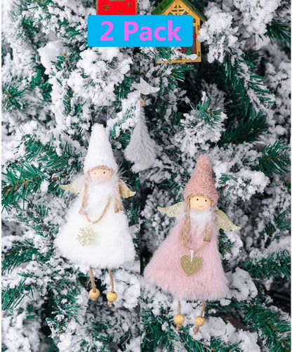 Hanging Ornaments 2 Pieces Love & Snowflake Angels Christmas Decorations Tree Pendant Creative Gifts (Love & Snowflake Angel)