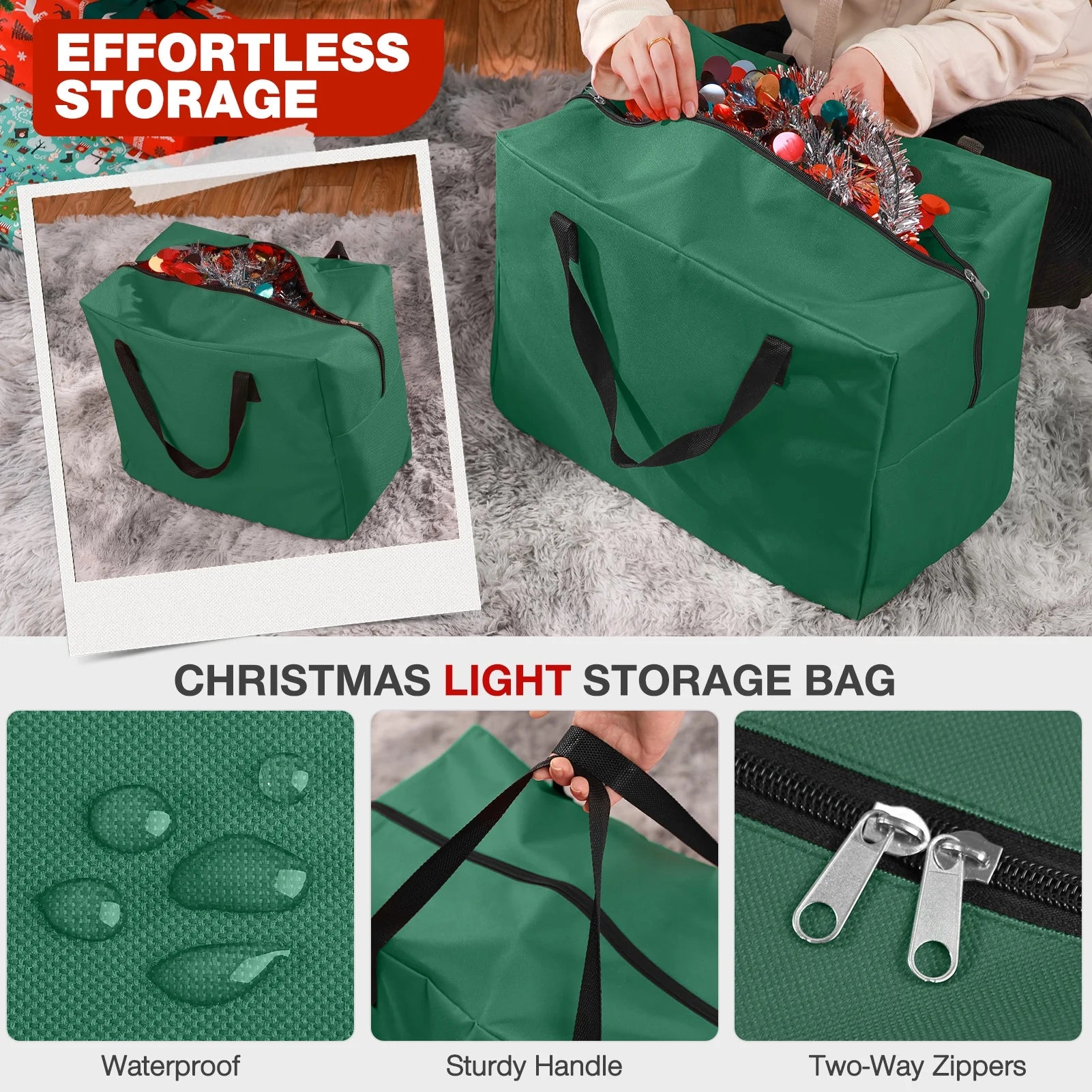 3Pcs Christmas Tree Storage Bag, Christmas Tree Bag for 7.5 FT Artificial Trees, Durable Waterproof with Reinforced Carrying Handles (Green)
