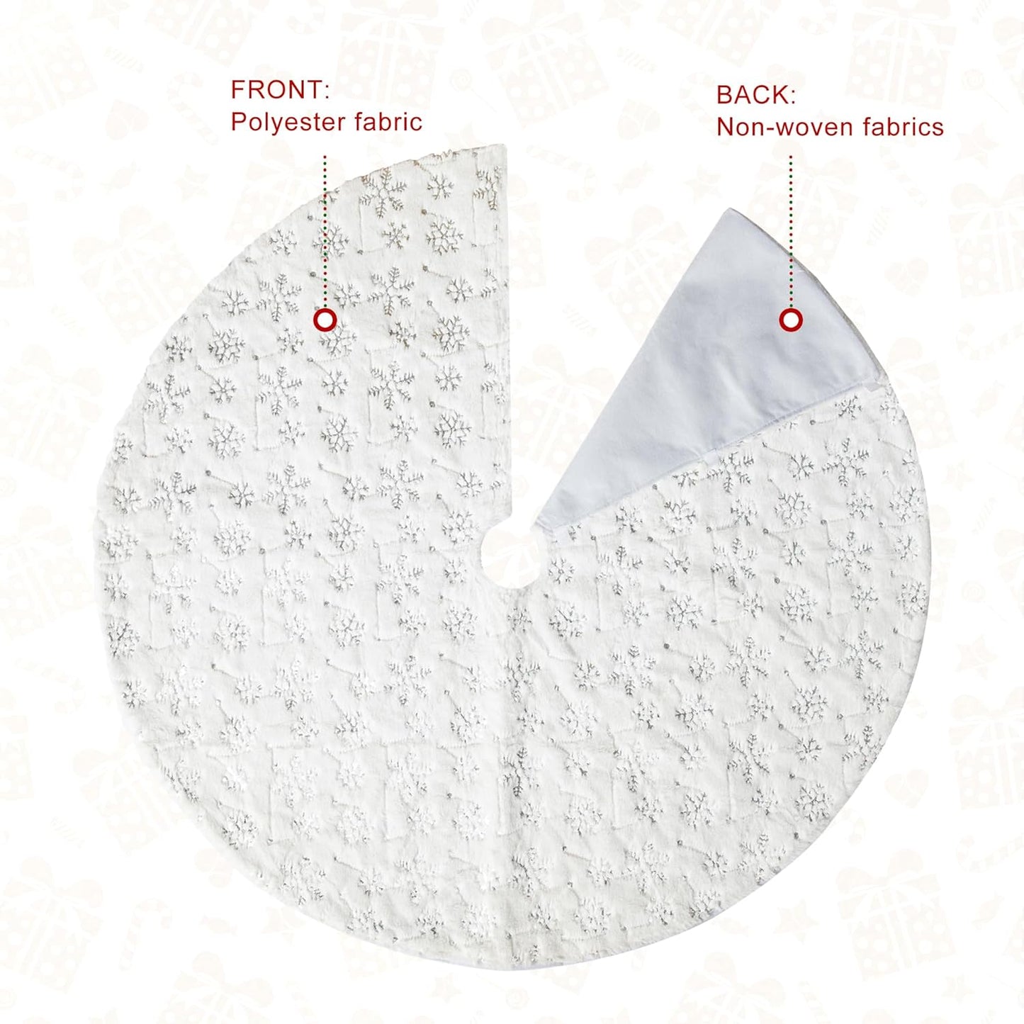 48" D White Plush Christmas Tree Skirt with Snowflake,Xmas Tree Ornaments Skirt for Holiday Christmas Party Home Decorations