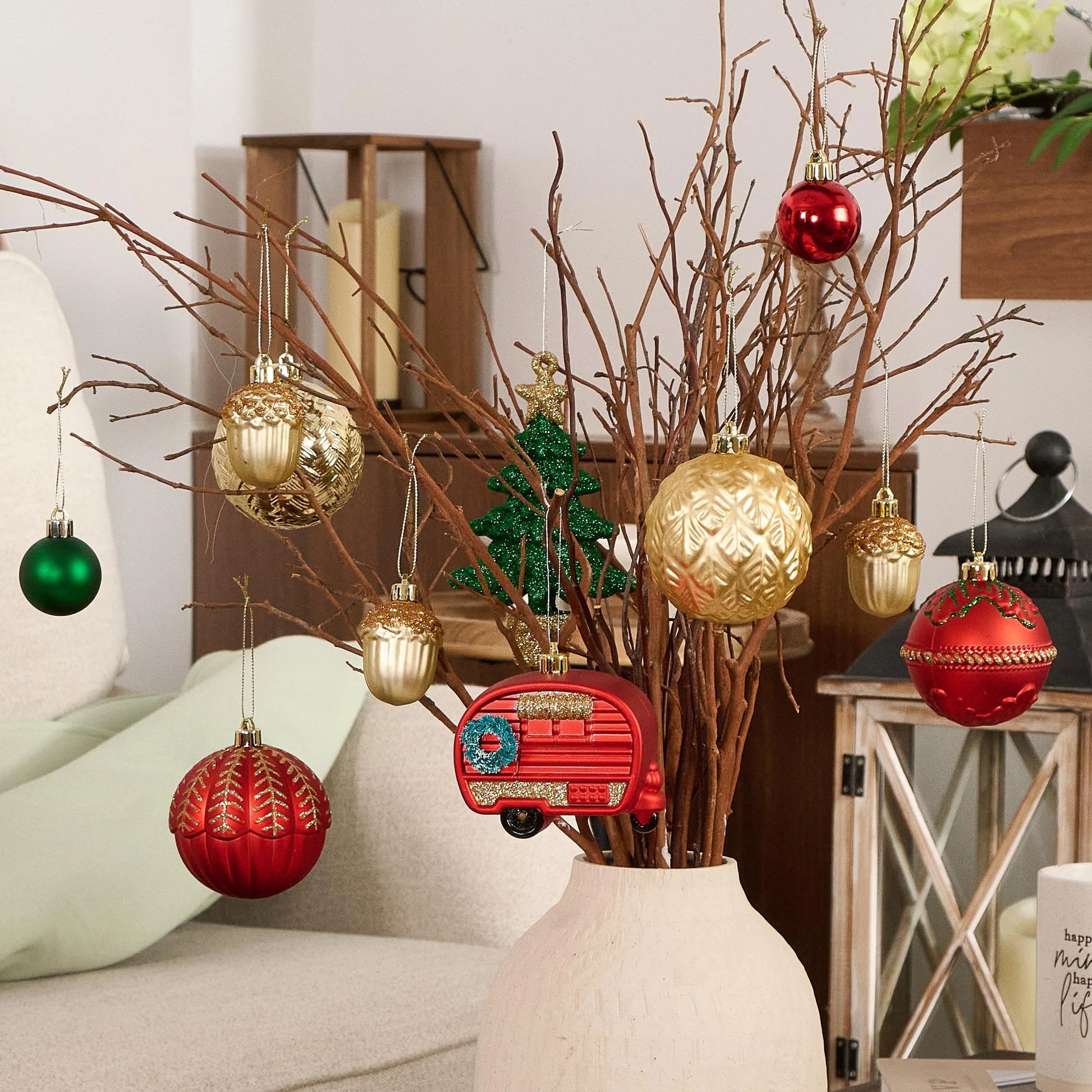 60Ct Christmas Ornaments, Red Green Gold Shatterproof Ornaments for Xmas Party Decor