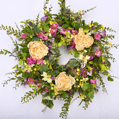 26" Handcrafted Faux Peony Morning Glory Silk Wreath for Front Door