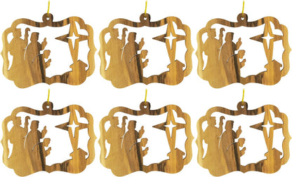 Wisemen & Nativity Star Olive Wood Christmas Ornament from Israel, Bulk Pack of 6, Religious Ornaments Decoration, Wooden Hanging Seasonal Décor for Christmas Tree, Made in the Holy Land of Bethlehem