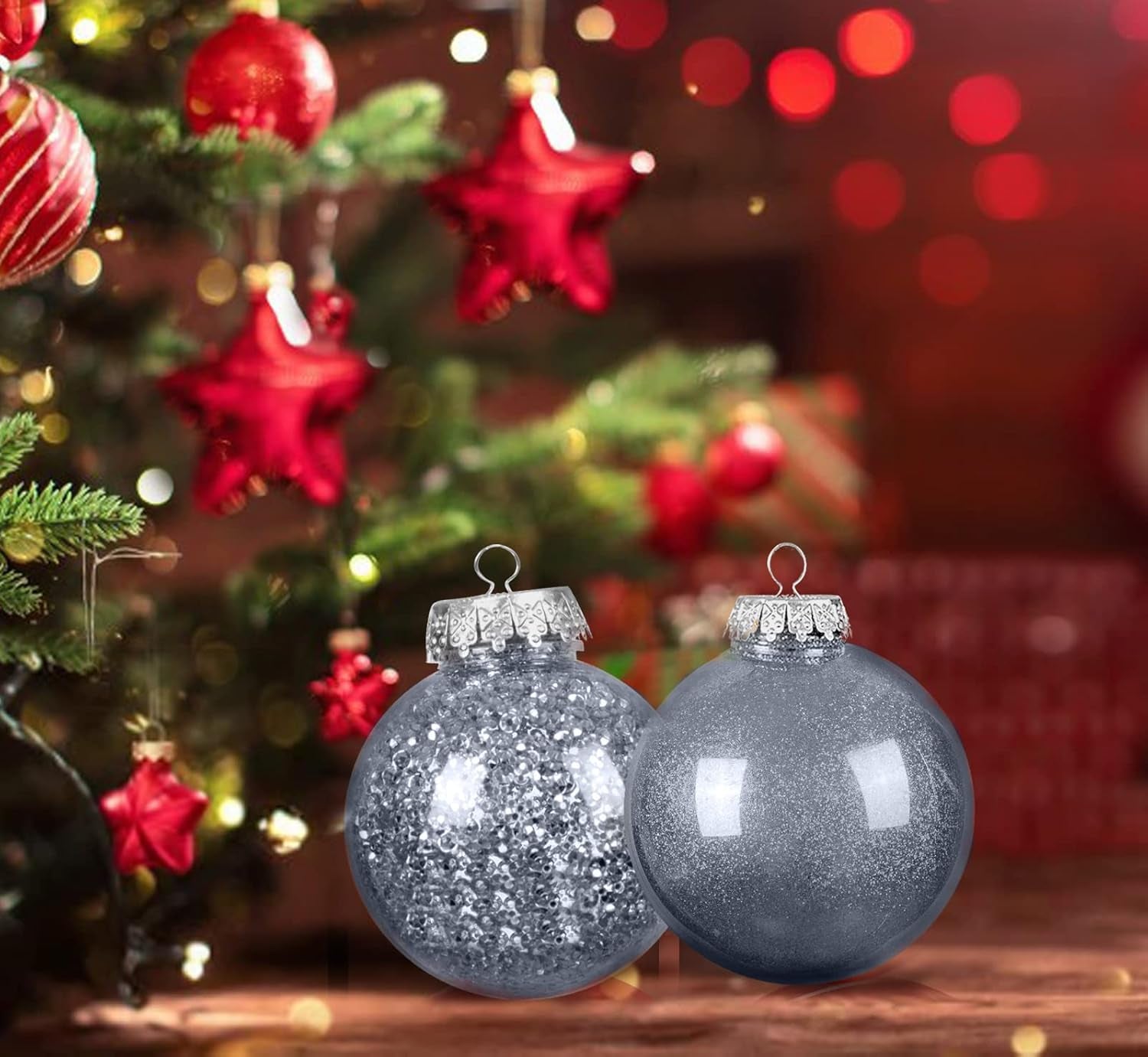 24 Pcs Christmas Decorations Ornaments, 4 Styles Sliver Christmas Tree Balls, 2.76 Inches Shatterproof Ornaments Set for Outdoor Indoor Holiday Wedding Party