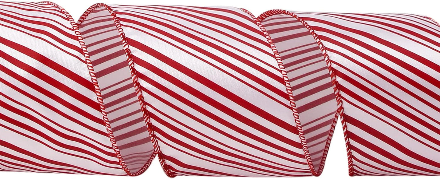 Candy Cane Ribbon Red and White Stripe Wired Satin,2-1/2 Inch X Continuous 10 Yard,Peppermint Stripe Christmas Ribbon for Big Bow, Wreath,Tree Decoration, Outdoor Decoration