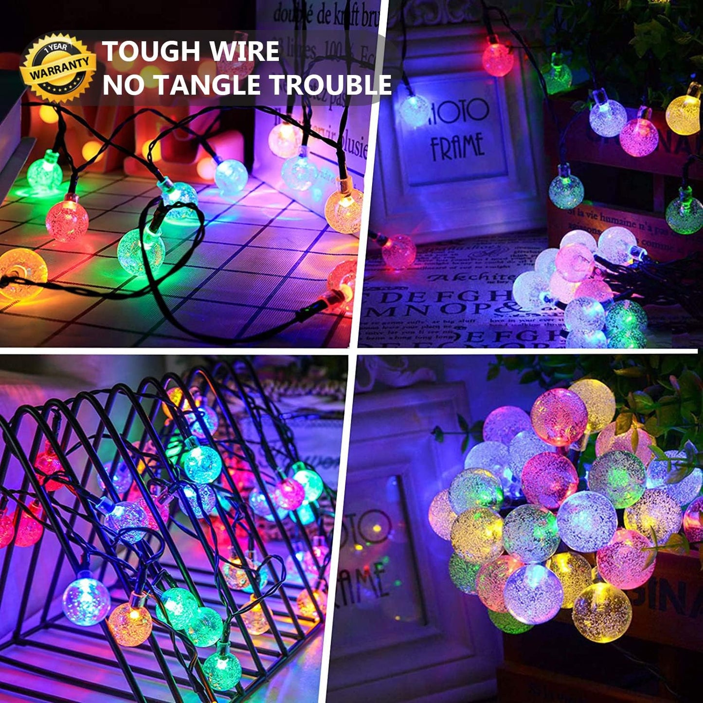 2 Pack Outdoor String Lights Solar Powered, Total 72 FT 120 LED Hanging Solar String Lights Outdoor Garden Waterproof Each 60 Crystal Bubble Globes 8 Mode Multi Color Changing…