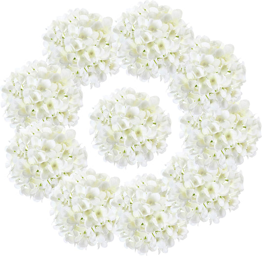 10PCS Silk Hydrangea Heads with Stems Artificial Flowers for Wedding Party Home Decor (Off White), One Size Off
