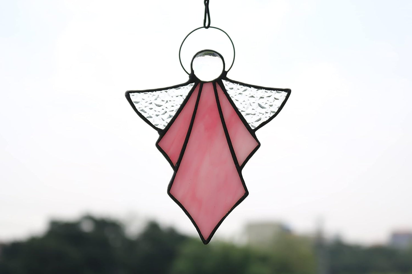 Angel Ornament,Stained Glass Window Hangings Decor,Tiffany Style Handcrafted Suncatcher for Window Memorial Remembrance Sympathy Gifts, Angel Gifts for Women(Pink)
