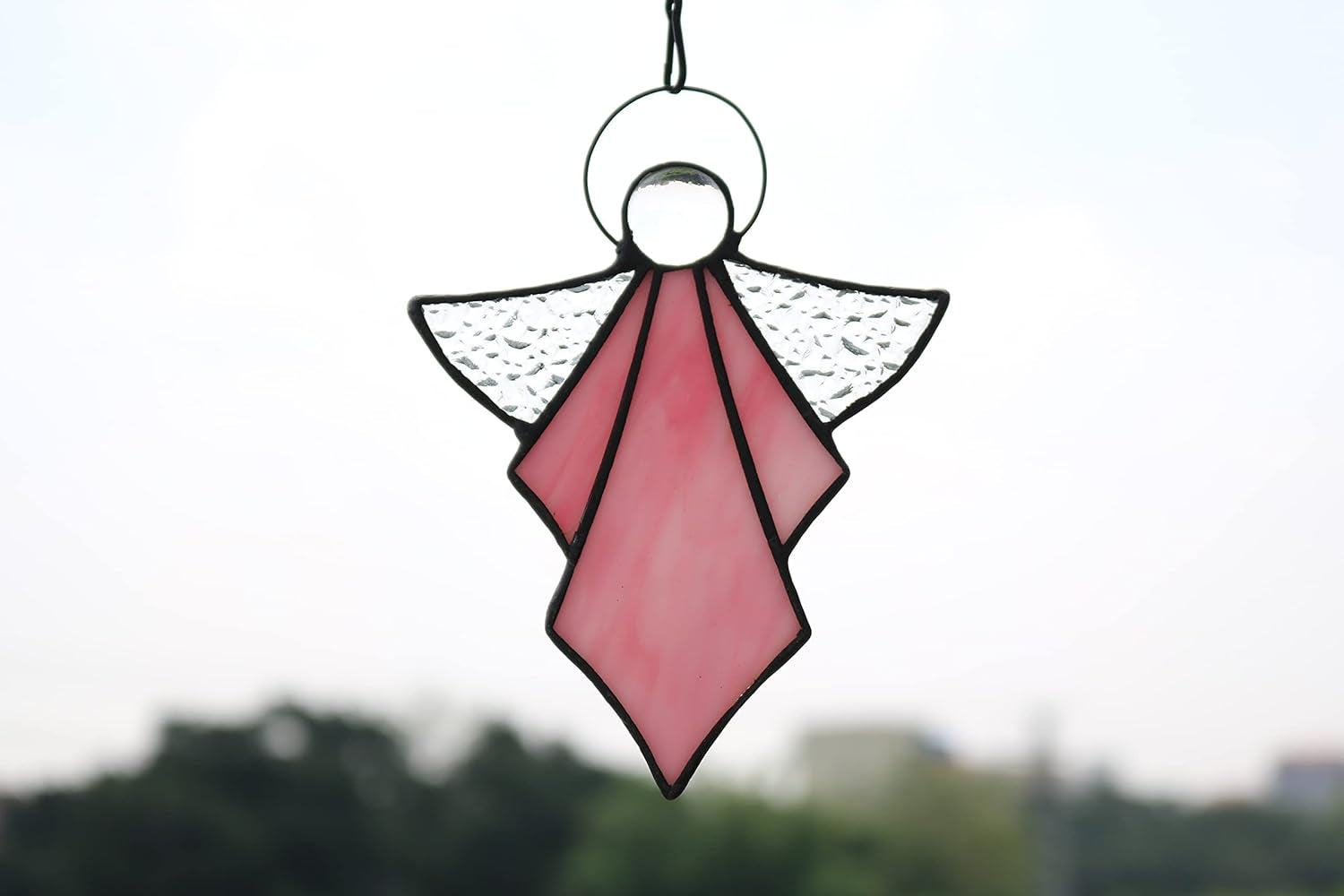 Angel Ornament,Stained Glass Window Hangings Decor,Tiffany Style Handcrafted Suncatcher for Window Memorial Remembrance Sympathy Gifts, Angel Gifts for Women(Pink)