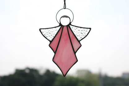 Angel Ornament,Stained Glass Window Hangings Decor,Tiffany Style Handcrafted Suncatcher for Window Memorial Remembrance Sympathy Gifts, Angel Gifts for Women(Pink)