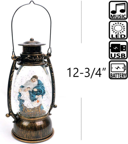 GMT-10316-M Jesus Christ Nativity Christmas Snow Globes Musical - Battery or USB Operated LED Lighted Swirling Glitter Water Lantern - Christmas Decorations for the Home