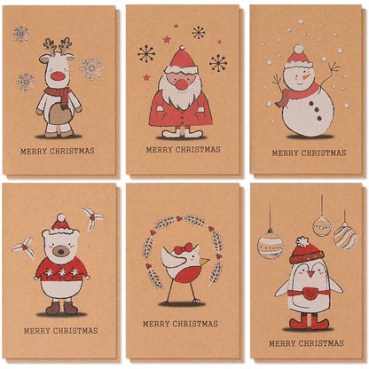 36 Pack Kraft Cute Christmas Greeting Cards with Envelopes, 4X6 Bulk Holiday Cards for Xmas Winter Holiday Season, 6 Red White Festive Designs
