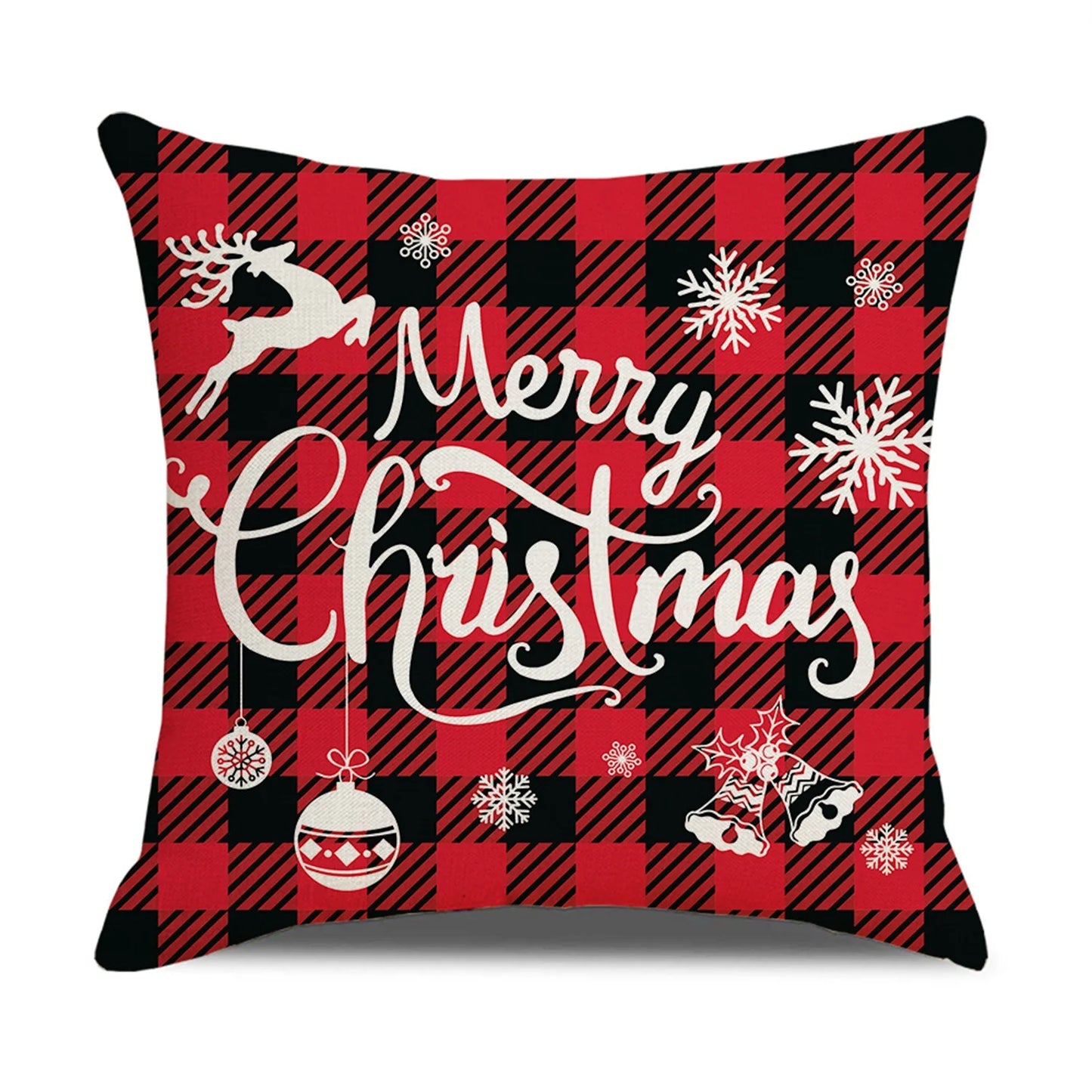 Christmas Pillow Covers,  18 X 18 Inch Set of 4 Farmhouse Black and Red Buffalo Plaid Pillow Covers Holiday Rustic Linen Pillow Case for Sofa Couch Christmas Decorations Throw Pillow Covers
