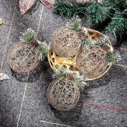 Christmas Ball Ornaments, 4Pc Set Champagne Pinecone Rattan Thread String Christmas Tree Ornament Xmas Trees Wedding Party Decorations