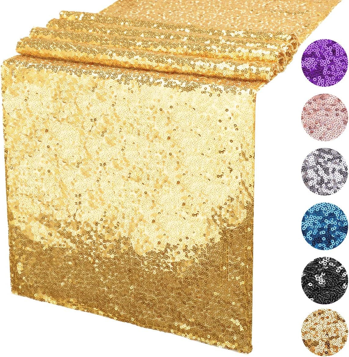 Gold Sequin Table Runners, 2 Pack Glitter 12''X108'' Table Cloth for Graduation Decorations/Birthday/Wedding/Bridal Baby Shower/Christmas Gold Party Decorations