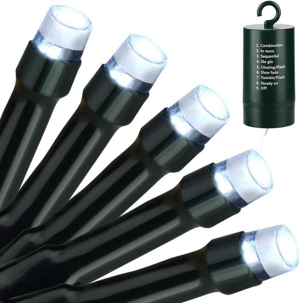 Battery Christmas Lights, 33Ft 100LED Fairy Lights Battery Operated Timer 8 Modes Waterproof for Outdoor Home Garden Party Holiday Christmas Trees Decoration (White)