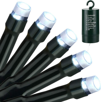 Battery Christmas Lights, 33Ft 100LED Fairy Lights Battery Operated Timer 8 Modes Waterproof for Outdoor Home Garden Party Holiday Christmas Trees Decoration (White)