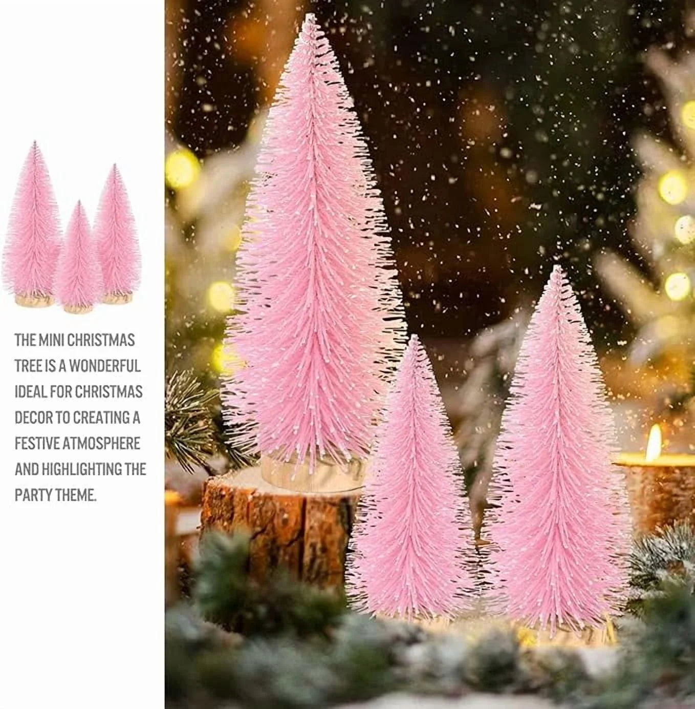 9Pcs Mini Christmas Trees Christmas Decor Artificial Christmas Decorations with 4 Sizes, Christmas Tree Bottle Brush Trees Christmas Table Decorations (Pink+White)