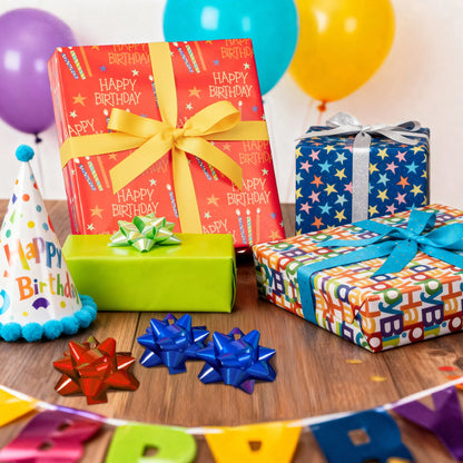 30" X 8' Wrapping Paper Kit, Birthday Gift Wrap Paper Bows Curling Ribbon