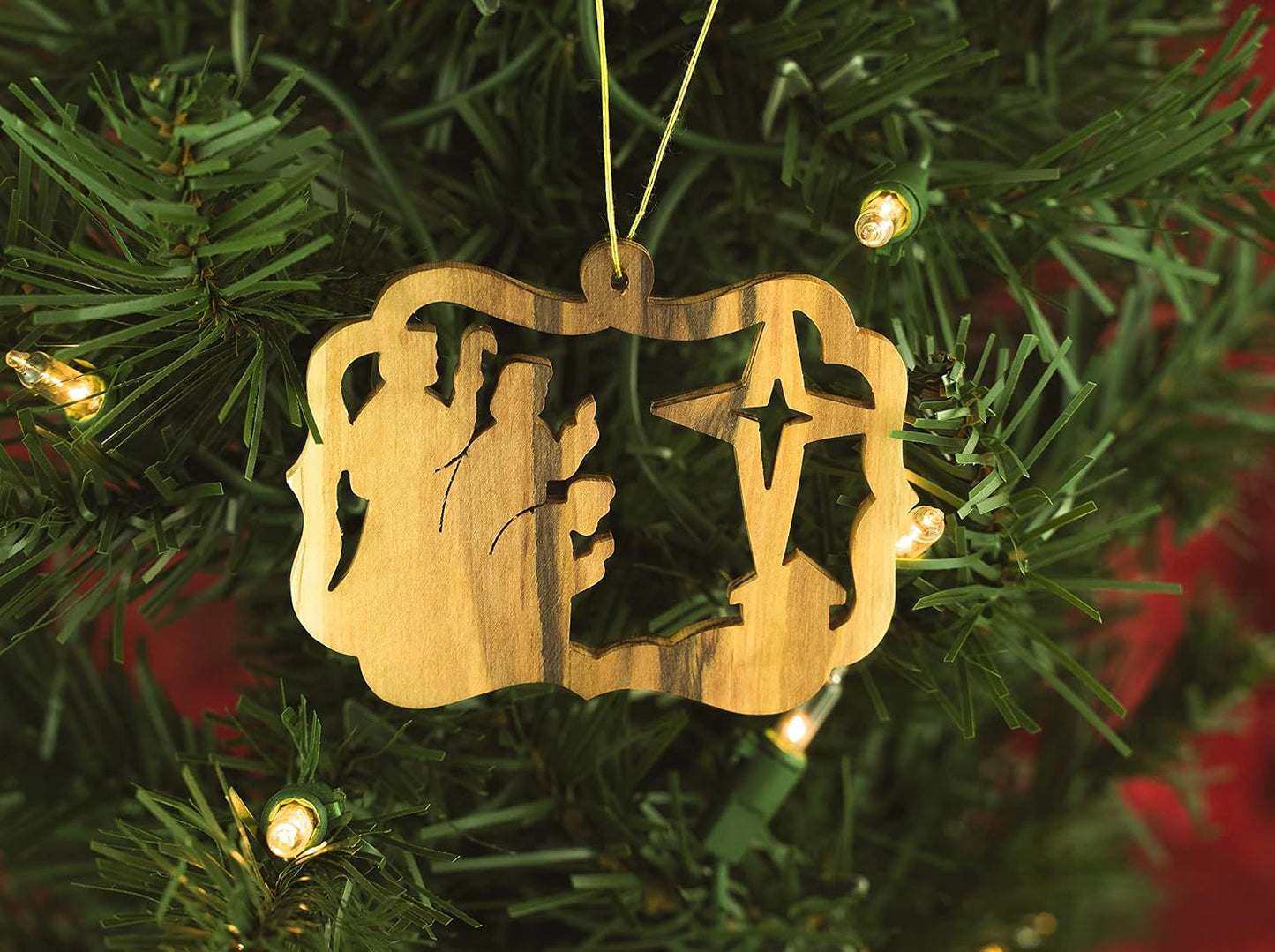 Wisemen & Nativity Star Olive Wood Christmas Ornament from Israel, Bulk Pack of 6, Religious Ornaments Decoration, Wooden Hanging Seasonal Décor for Christmas Tree, Made in the Holy Land of Bethlehem