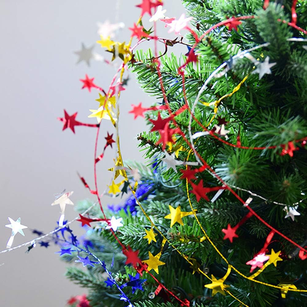 25 Ft Star Garland Tinsel Star Brace Wire Garland for Christmas Tree Decor Ornaments Party Accessory Decorations, 3 Pack (Green)