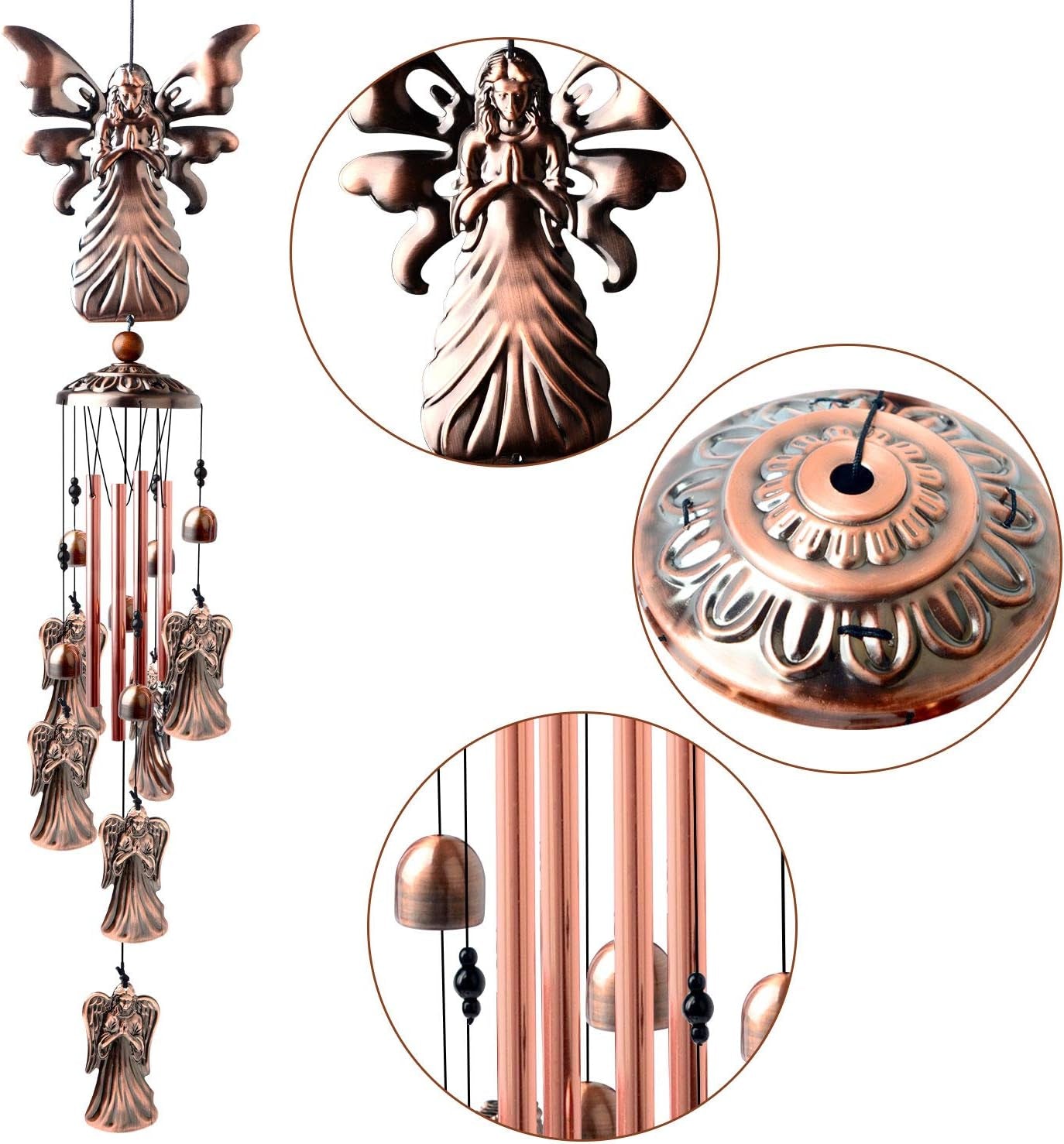 Festive Brass Angel Wind Chimes for outside ， Handcrafted with Deep Melodic Tone, Christmas/Birthday Decor for Garden & Patio Lovers, Unique Housewarming Present for Outdoor Spaces
