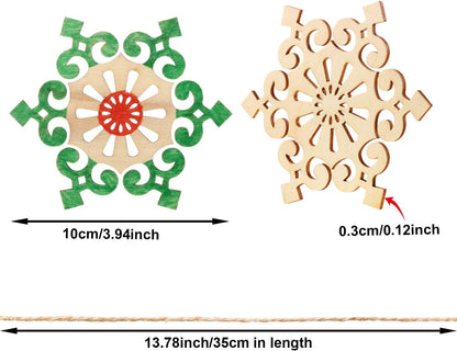 50 Pcs Christmas Unfinished Wooden Snowflake Ornaments 3.94 Inch Snowflake Hanging Cutouts Blank Wood Slices with Cord for Christmas Tree Decor DIY Craft Embellishments