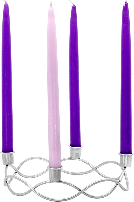 10" Dia Metal Christmas Advent Wreath Taper Candle Holder, Seasonal Centerpiece Decor - Silver