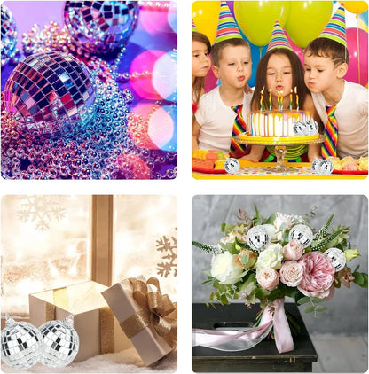 24 Pcs Hanging Mirror Disco Ball Glass Disco Ball Silver Mini Disco Ball Reflective Disco Ball, Halloween Disco Party Supplies, Christmas Tree Decorations (1.2Inch, 1.57Inch)