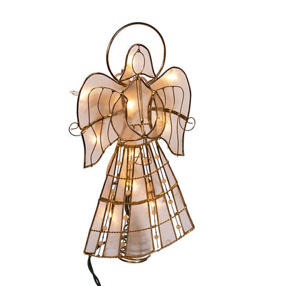 Kurt Adler UL3113 10-Light Capiz Angel Treetop with Vines and Pearls, 9.75-Inch