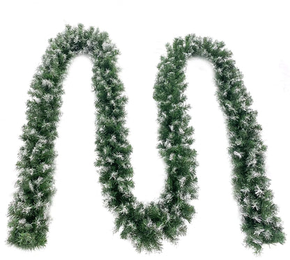 18Ft Christmas Garland with Battery Operated 50 LED Lights and Timer Snow Flocked Christmas Decorations Xmas Garland for Stairs Fireplaces Wall Door Xmas Garland