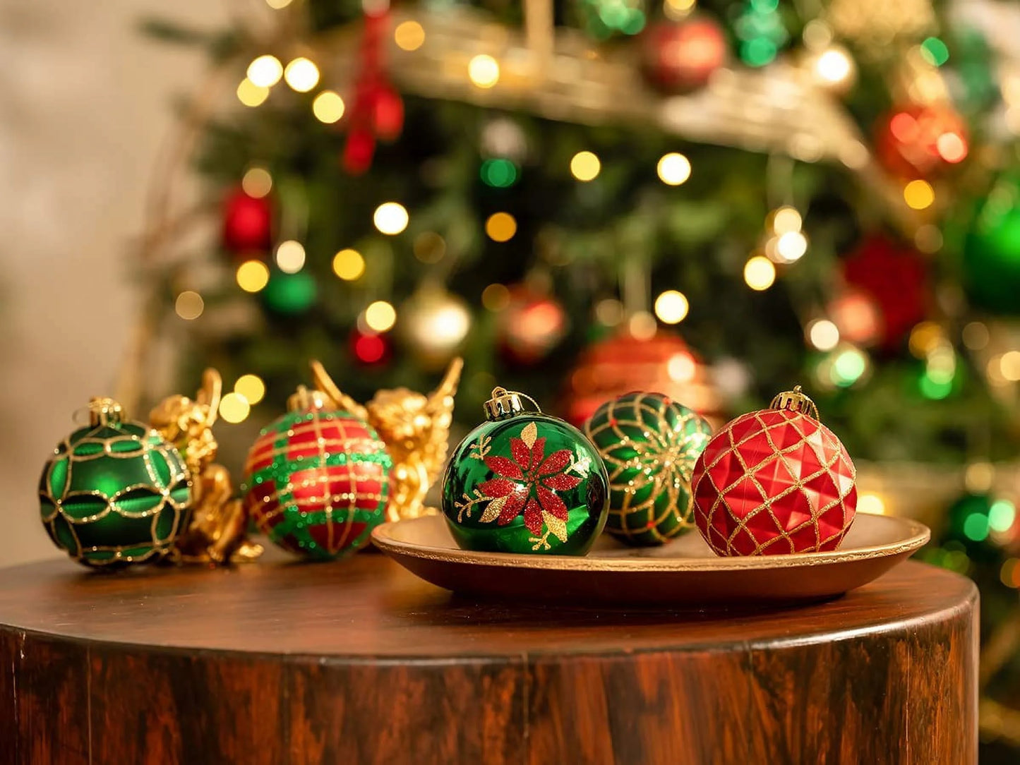 16Ct 3.15" Christmas Ball Ornaments, Red Green Gold Shatterproof Ornaments for Xmas Party Decor