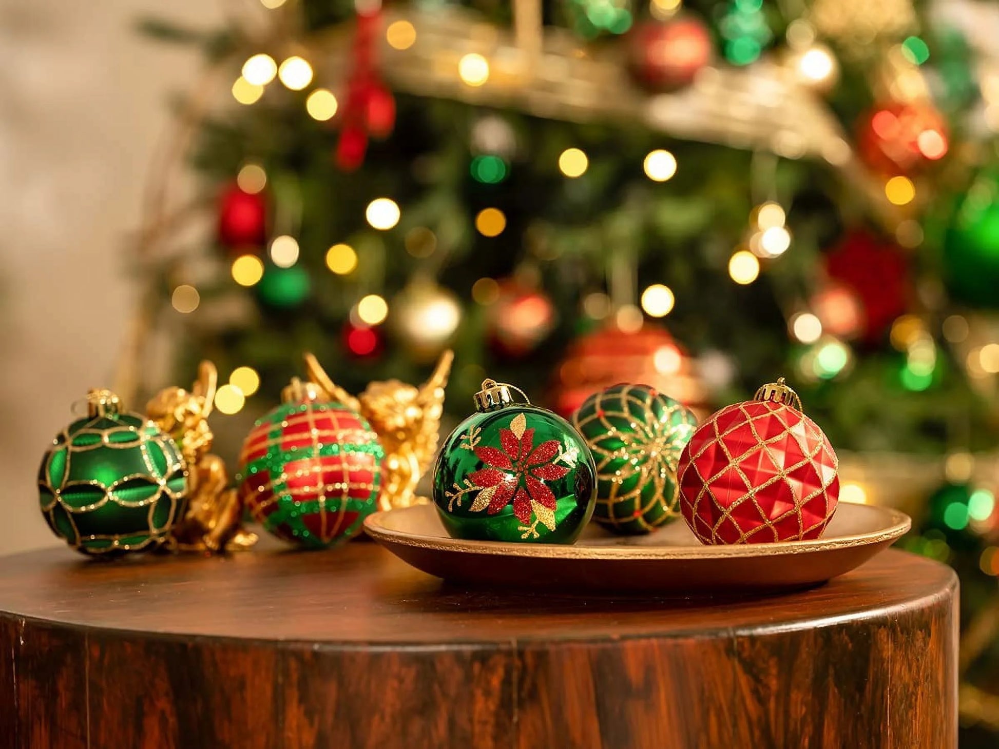 16Ct 3.15" Christmas Ball Ornaments, Red Green Gold Shatterproof Ornaments for Xmas Party Decor