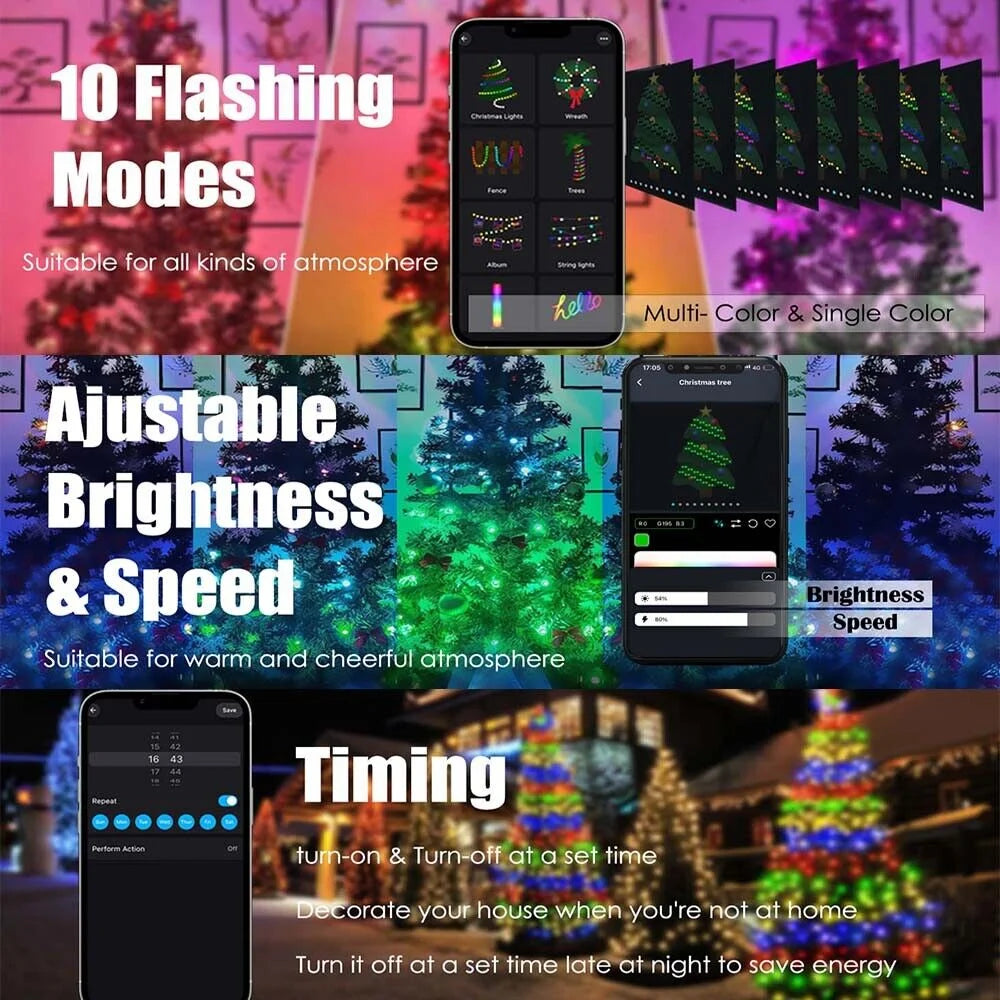 200 LED Christmas Tree Lights with Smart APP & Remote Control Waterfall String Fairy Lights Outdoor Waterproof Party Decor