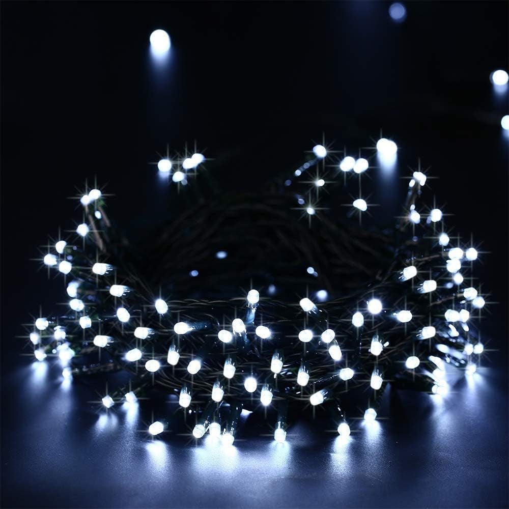 Battery Christmas Lights, 33Ft 100LED Fairy Lights Battery Operated Timer 8 Modes Waterproof for Outdoor Home Garden Party Holiday Christmas Trees Decoration (White)