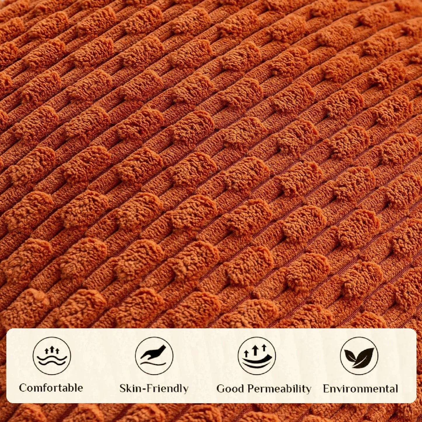 Pack of 4 Throw Pillow Covers 26X26, Christmas Soft Plush Striped Corduroy Couch Pillow Covers, Yellow Rust Aqua