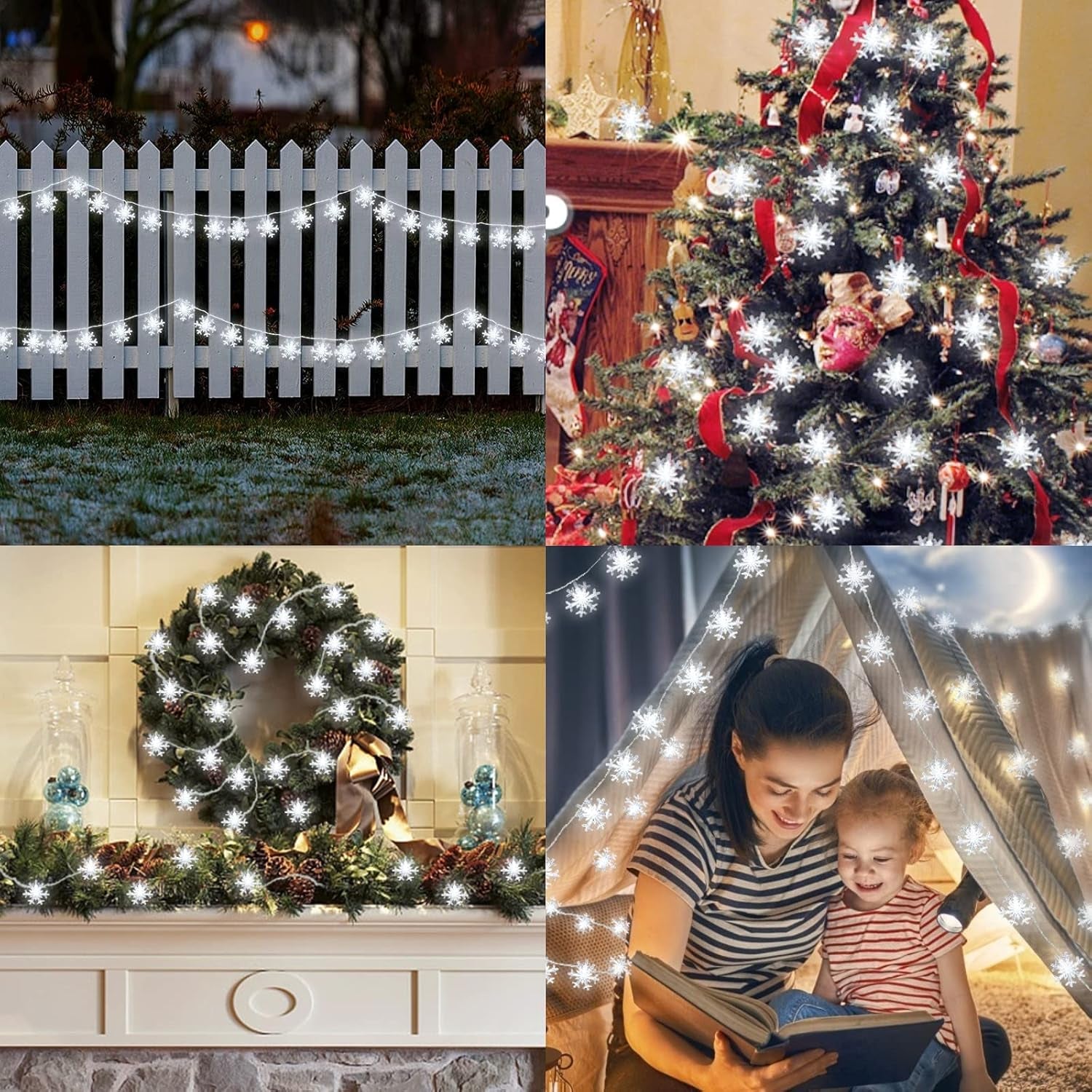 80 LED Christmas Lights, 32.8 Ft Snowflake String Lights Battery Operated Led Twinkle Lights, Winter Wonderland Room Decorations Lights for Xmas Home Bedroom Tree, Holiday Indoor/Outdoor Decor