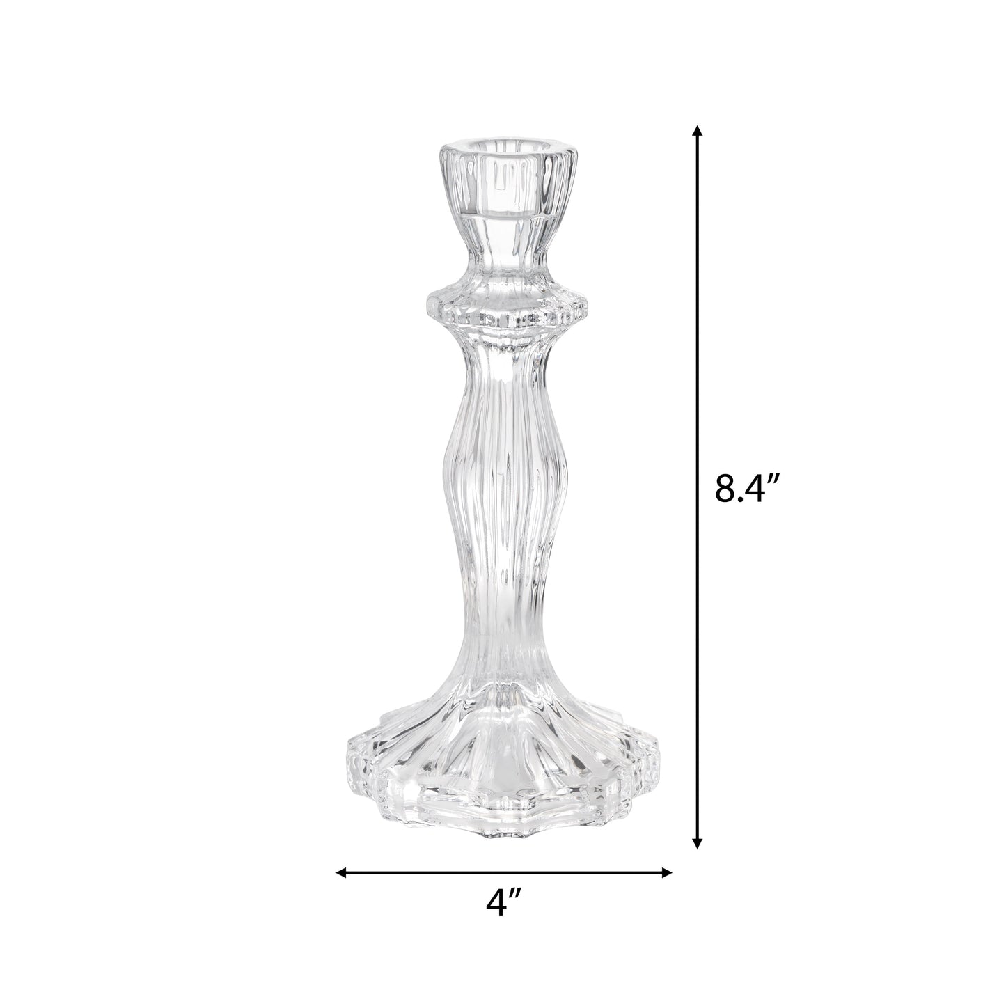 8” Decorative Clear Glass Taper Candle Holder, Large