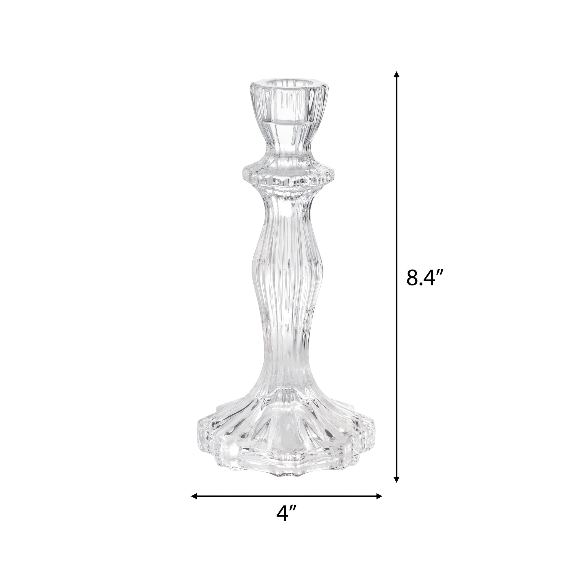 8” Decorative Clear Glass Taper Candle Holder, Large