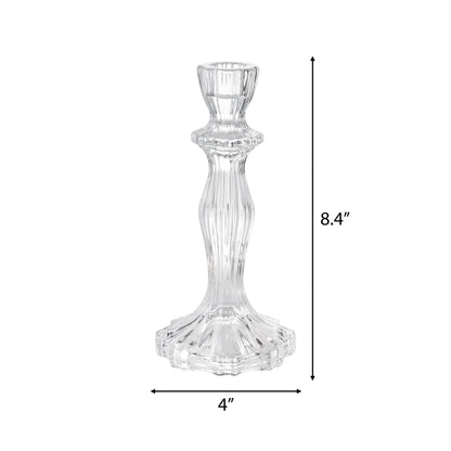 8” Decorative Clear Glass Taper Candle Holder, Large