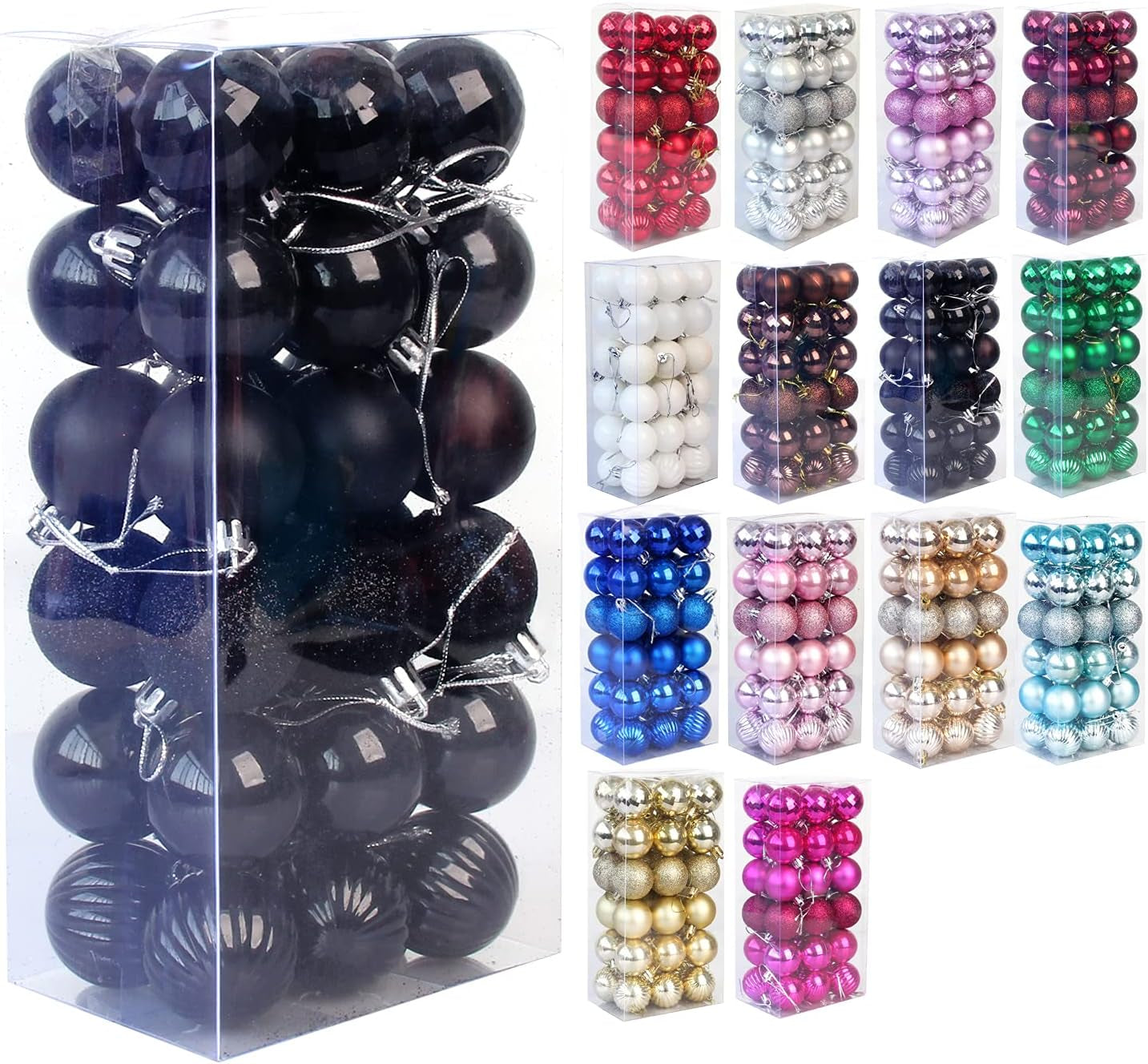 Christmas Shatterproof Tree Decoration Ball Ornaments for Holiday, Wedding, Party - 1.6" (4Cm) 36-Piece Set (Black)