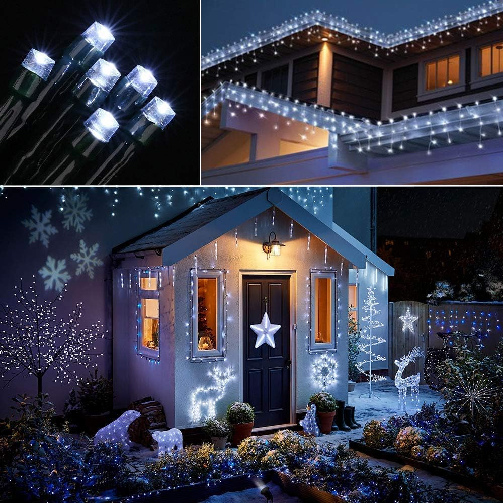 Battery Christmas Lights, 33Ft 100LED Fairy Lights Battery Operated Timer 8 Modes Waterproof for Outdoor Home Garden Party Holiday Christmas Trees Decoration (White)