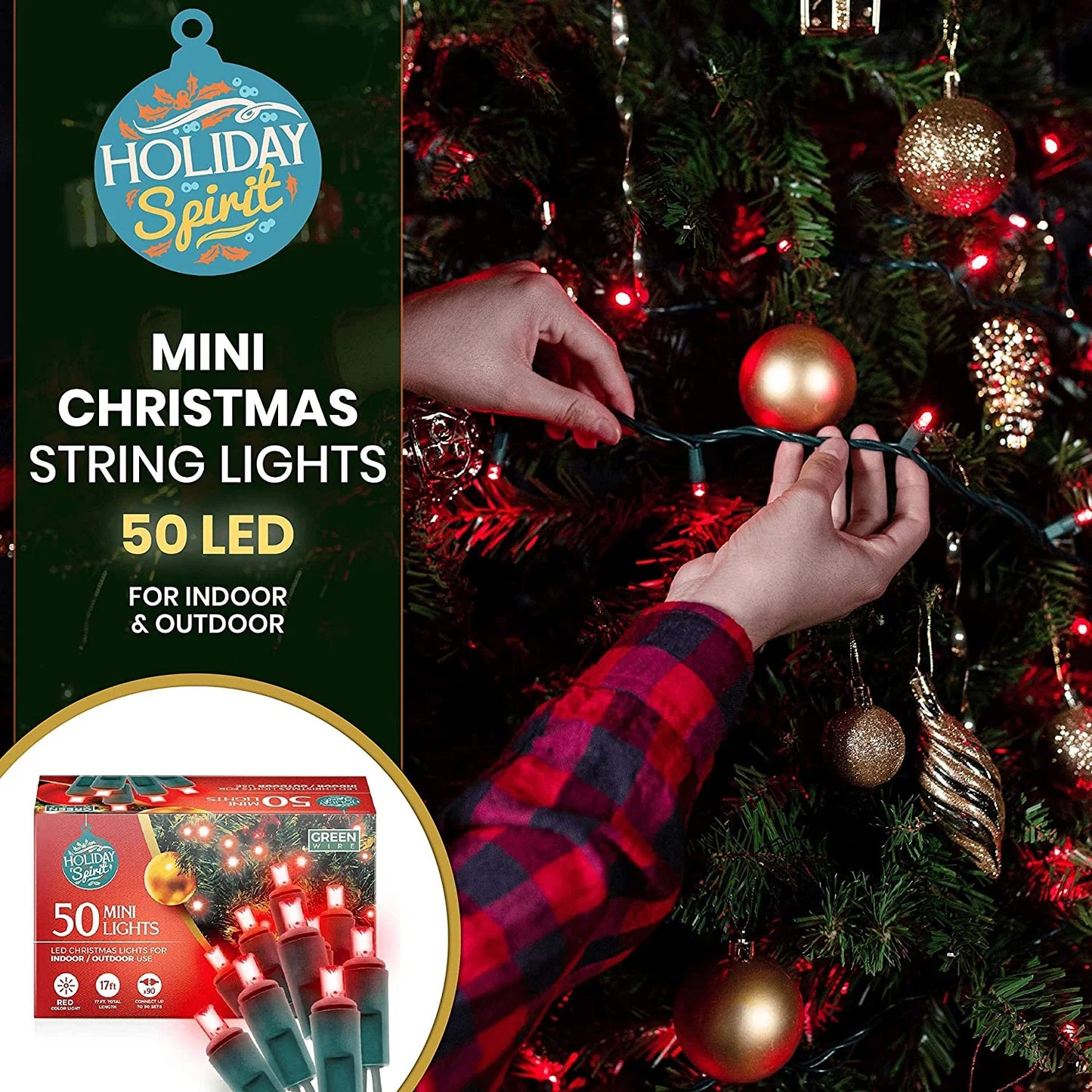 50 LED Mini Christmas String Lights 120V UL588 (50, Red)