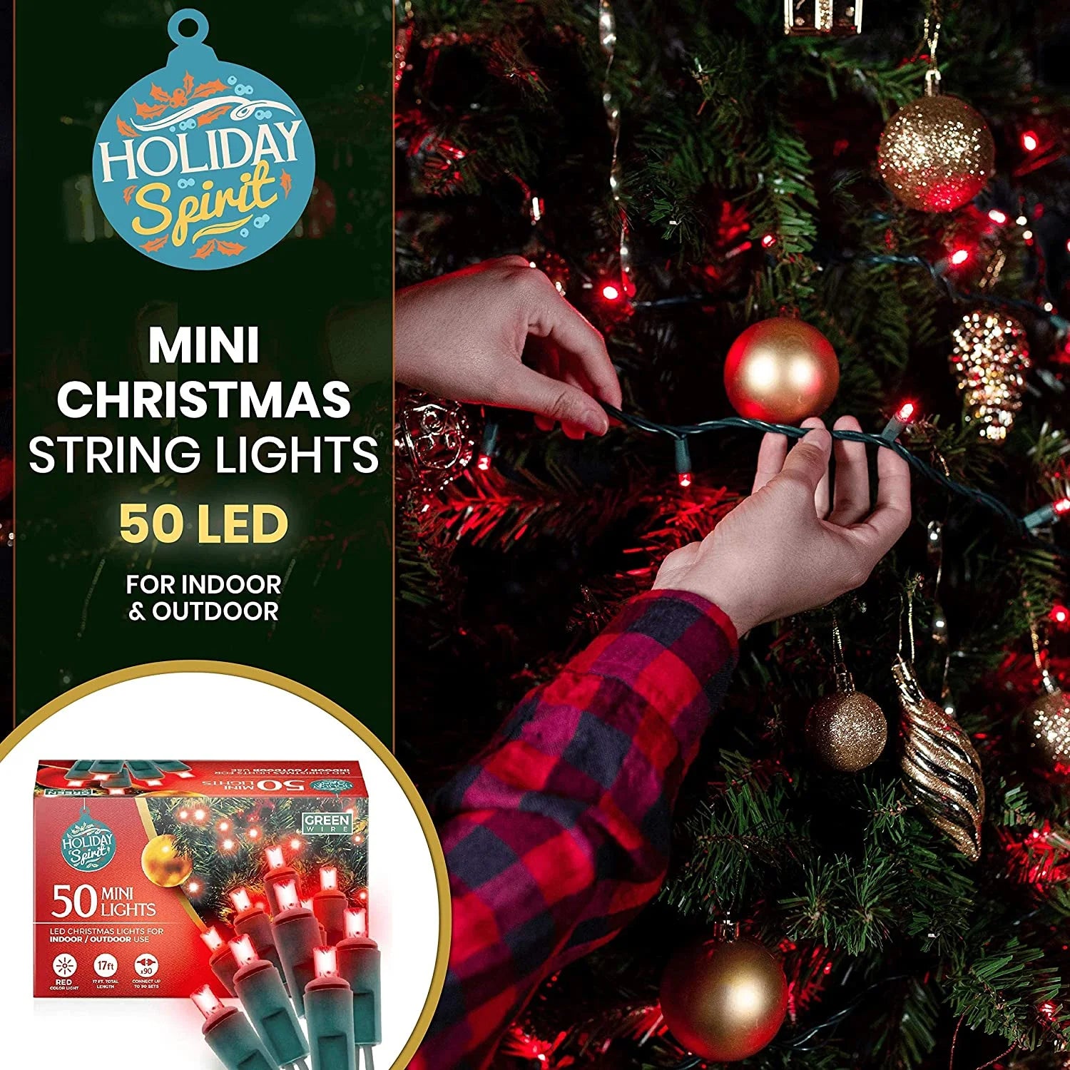 50 LED Mini Christmas String Lights 120V UL588 (50, Red)