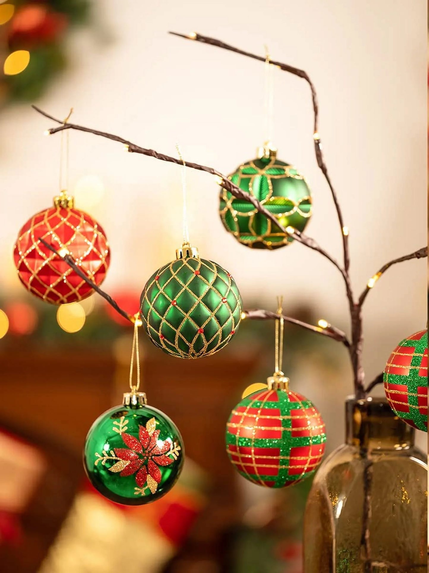 16Ct 3.15" Christmas Ball Ornaments, Red Green Gold Shatterproof Ornaments for Xmas Party Decor