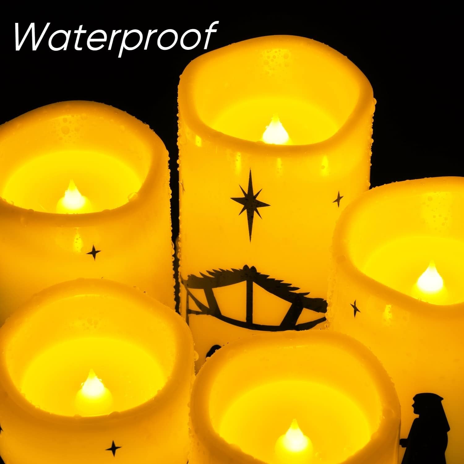 Flameless LED Nativity Scene Candles with Remote Timer, 5 Pack