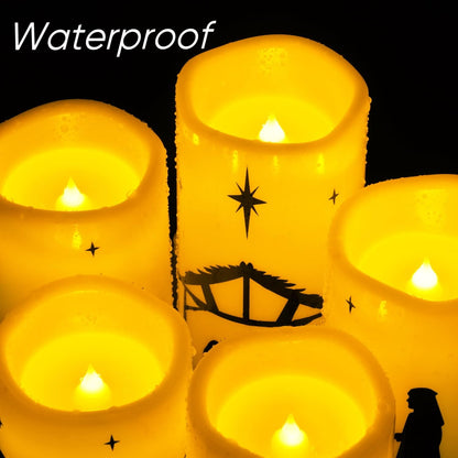 Flameless LED Nativity Scene Candles with Remote Timer, 5 Pack